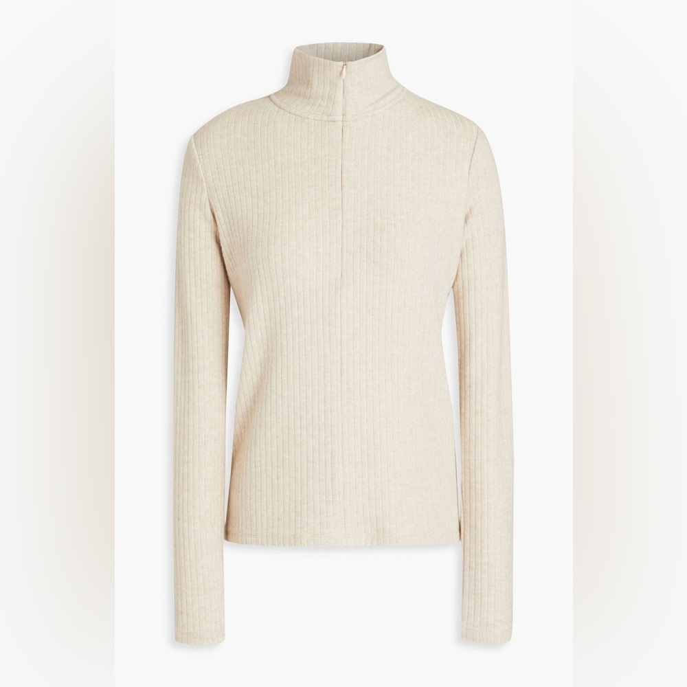 Vince Ribbed Half Zip Turtleneck - Heather Dark Ivory